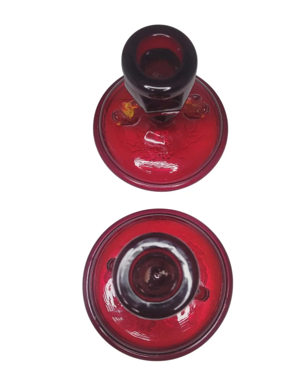Antique 1920s Fenton Amberina Koi/Dolphin Red Glass Candlesticks